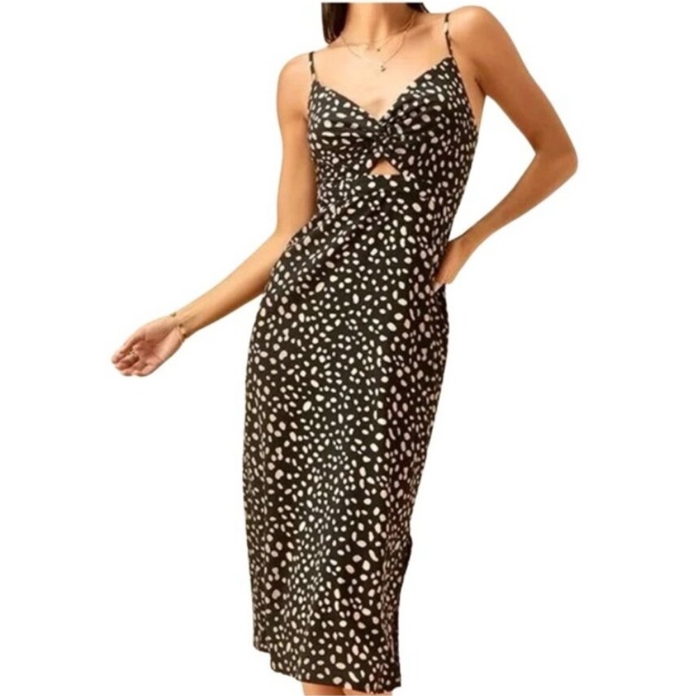 Francesca’s Black Cream Ditsy Dot Cutout Midi Dress Medium Boho Chic Summer